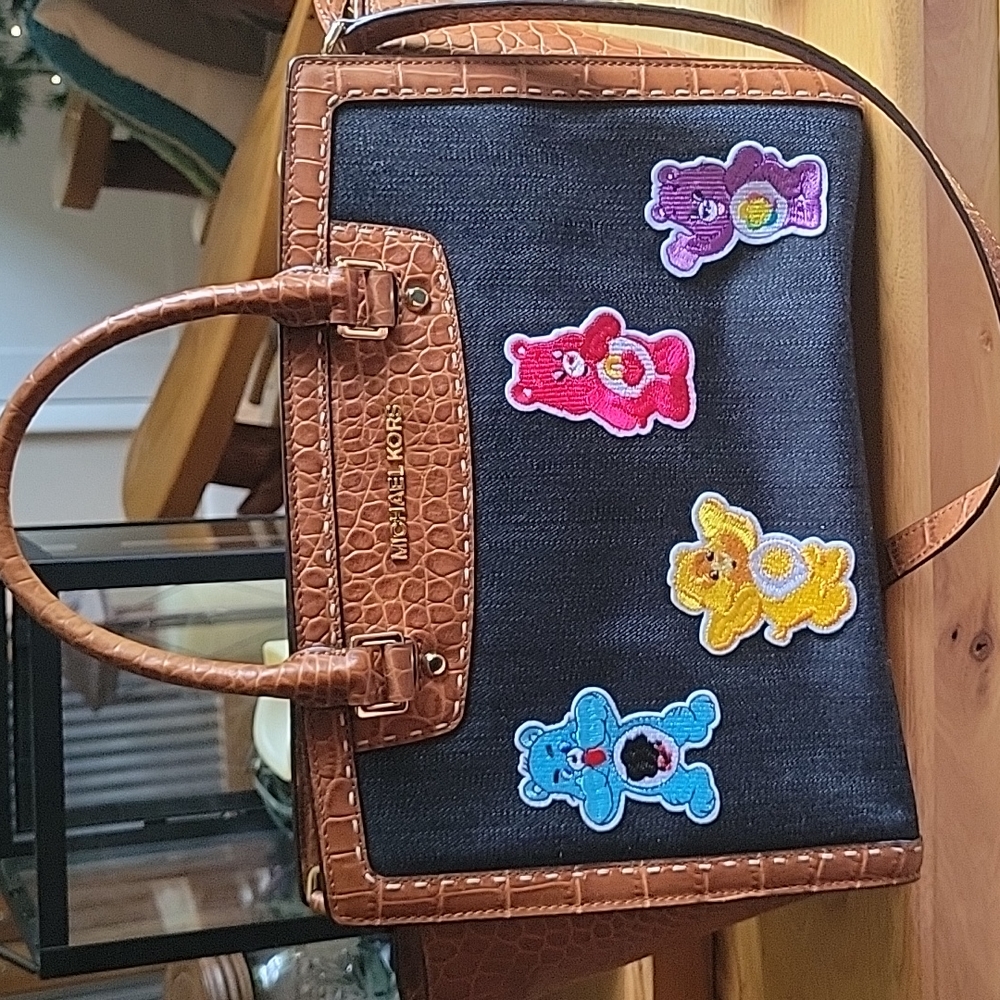Michael Kors denim and leather satchel